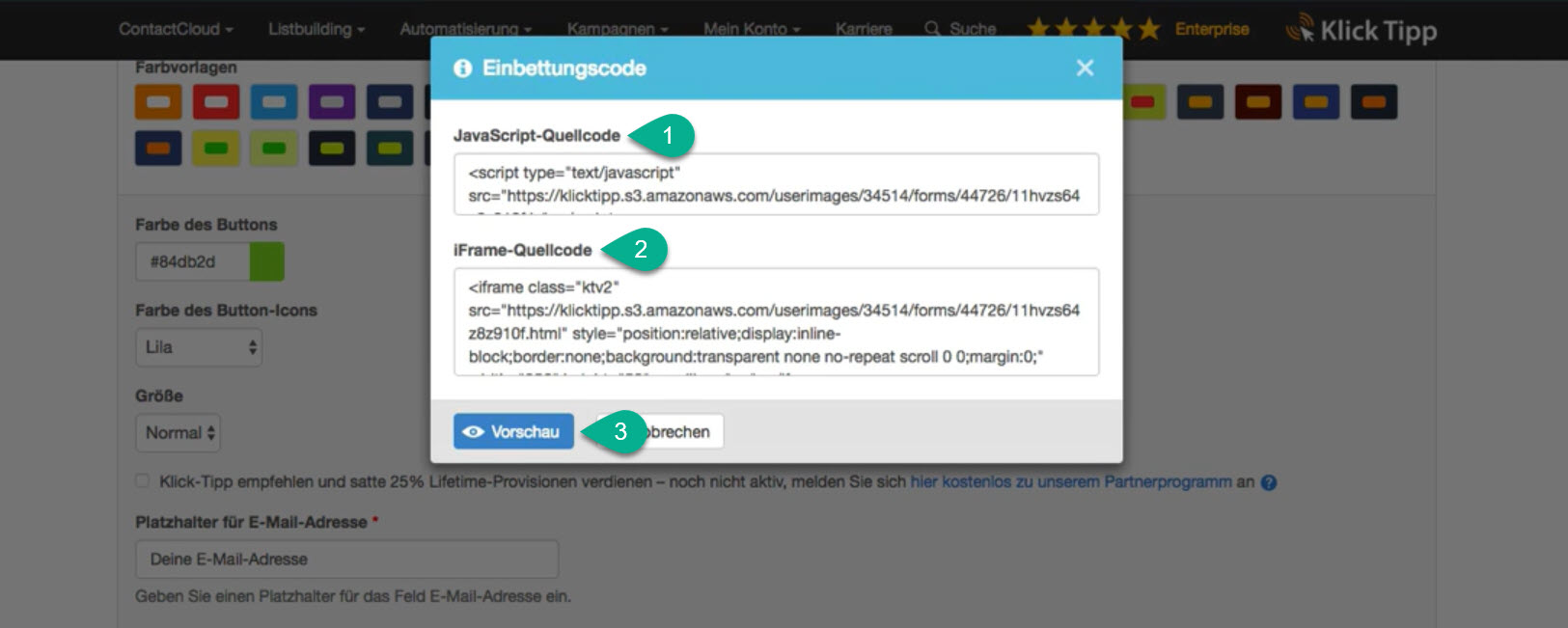 klicktipp-inline-form-fenster-einbettungscode